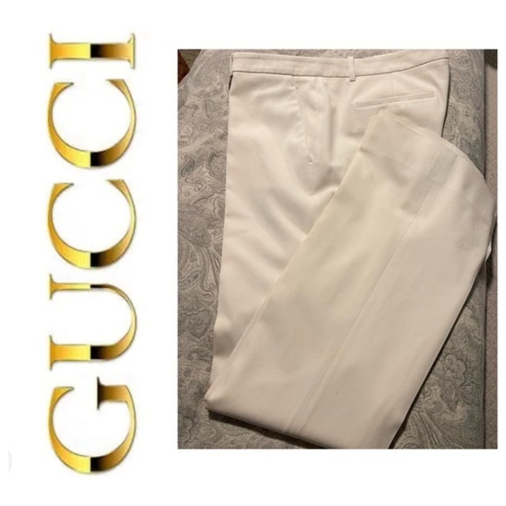 Gucci equestrian wool blend cream low rise slacks, 46